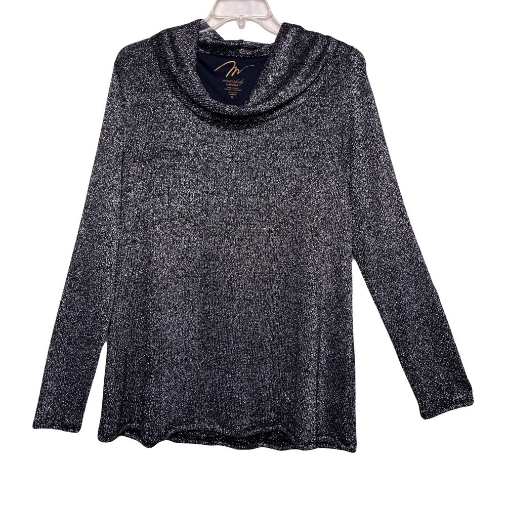 Miraclesuit | Miraclebody Black Silver Metallic Cowl Neck Sweater, XL